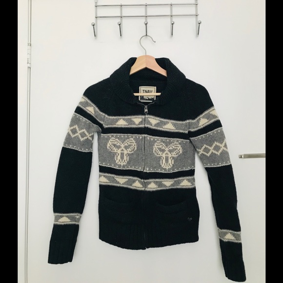 TNA Aritzia Lambswool Collared Zip up Sweater-M
